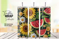 Watermelon and Daisy Floral Summer Tumbler Wrap Product Image 1