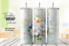 Floral White and Light Pink Tumbler Wrap PNG Product Image 1