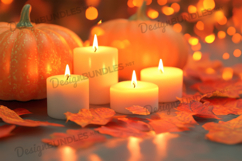 Pumpkins with Glowing Candles Autumn Background Product Image 1