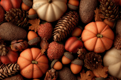 Pumpkins with Acorns and Pinecones Autumn Background Product Image 1