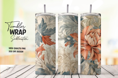 Cream and Red Floral Watercolor Tumbler Wrap Sublimation PNG Product Image 1