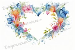 Watercolor Floral Heart Background, Watercolor digital paper Product Image 1
