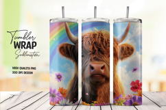 Highland Cow with Purple Flowers Tumbler Wrap PNG Product Image 1