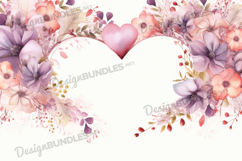 Watercolor floral heart frame background Product Image 1
