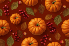 Pumpkins with Gold Leaves Autumn Pattern Background Product Image 1