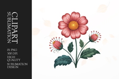Pink Flower Branch Clipart PNG Product Image 1
