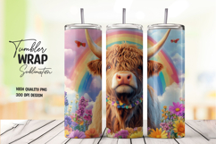 Happy Highland Cow with Rainbow Glasses Tumbler Wrap Product Image 1