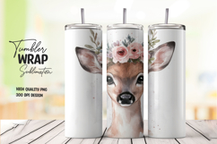 Sweet Floral Deer 20oz Tumbler Wrap Sublimation PNG Product Image 1