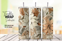 Beige and Orange Flower Seamless Tumbler Wrap PNG Product Image 1