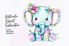 Watercolor cute kawaii elephant patchwork patterned clipart Product Image 1