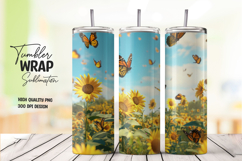 Sunflower and Butterflies Pastel Sky Tumbler Wrap Product Image 1