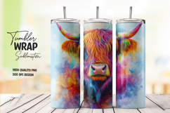 Colorful Cow Galaxy Splash Tumbler Wrap PNG Product Image 1