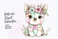 Watercolor cute kawaii dog in patchwork patterned clipart Product Image 1