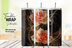 Peach Roses &amp; Golden Vines 20oz Tumbler Wrap Sublimation PNG Product Image 1