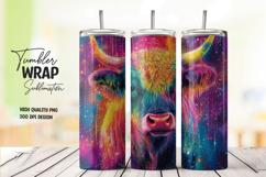 Highland Cow with Galaxy Swirl Effect Tumbler Wrap PNG Product Image 1
