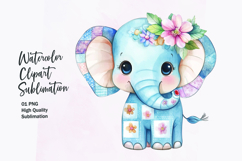 Watercolor cute kawaii elephant patchwork patterned clipart Product Image 1