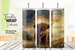 Highland Cow with Soft Glow Floral Tumbler Wrap PNG Product Image 1