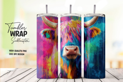 Neon Splash Highland Cow Face Tumbler Wrap PNG Product Image 1