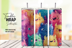 Colorful Furry Monsters 20oz Tumbler Wrap Sublimation PNG Product Image 1