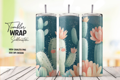 Cactus with Floral Bloom Pastel Tumbler Wrap PNG Product Image 1