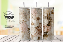Beige Rose Floral Tumbler Wrap png Product Image 1