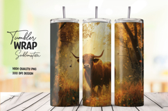 Autumn Forest Highland Cow Tumbler Wrap PNG Product Image 1