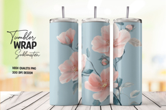 Blue Pastel Peony Flowers Tumbler Wrap PNG Product Image 1