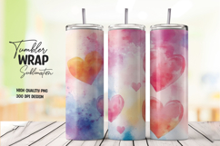Pink Watercolor Hearts 20oz Tumbler Wrap Product Image 1