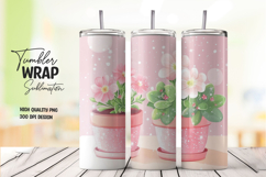 Pink Floral Glitter Pot 20oz Tumbler Wrap Sublimation PNG Product Image 1