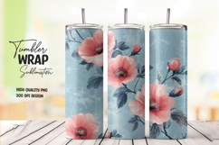 Vintage Peony Sky Blue Tumbler Wrap PNG Product Image 1