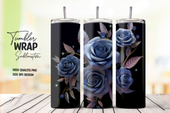 Blue Rose Bouquet on Black 20oz Tumbler Wrap Sublimation PNG Product Image 1