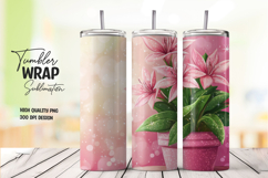 Pastel Pink Flower Pot 20oz Tumbler Wrap Sublimation PNG Product Image 1