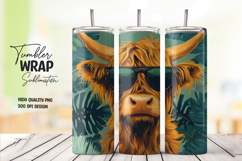 Stylish Highland Cow in Leaves Tumbler Wrap PNG Product Image 1