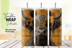 Buffalo in Sunglasses with Plaid Background Tumbler Wrap PNG Product Image 1
