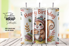 Autumn Squirrel Birthday Fall Tumbler Wrap Sublimation PNG Product Image 1