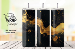 Black and Gold Liquid Swirl Tumbler Wrap Sublimation PNG Product Image 1