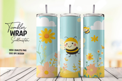 Happy Bee and Flowers Yellow Sky Tumbler Wrap PNG Product Image 1