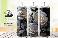 Silver Rose on Black Marble 20oz Tumbler Wrap Sublimation Product Image 1