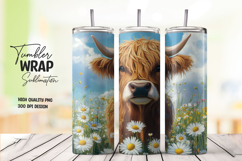 Fluffy Highland Cow with Chamomile Flowers Tumbler Wrap PNG Product Image 1