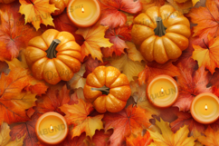 Autumn Pumpkins with Candles and Maple Leaves Product Image 1