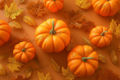 Pumpkins with Brown Autumn Leaves Background Product Image 1