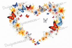 Watercolor Butterfly heart frame background Product Image 1