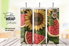 Watermelon Slice and Daisy Summer Drink Tumbler Wrap Product Image 1