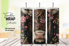 Dark Floral Highland Cow Tumbler Wrap Sublimation PNG Product Image 1