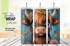 Brown Cartoon Cow with Floral Crown Tumbler Wrap PNG Product Image 1