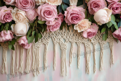 Boho Pink Rose Macrame Wall Hanging Background Product Image 1