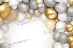 Golden and silver balloons frame, birthday background Product Image 1