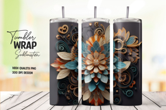 Gold Floral Watercolor Tumbler Wrap PNG Product Image 1