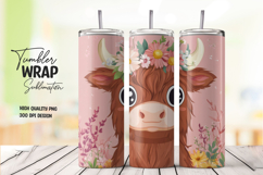 Shy Cartoon Cow in Pink Floral Frame Tumbler Wrap PNG Product Image 1
