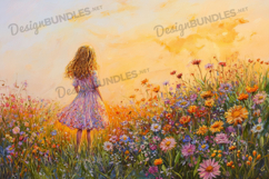 Girl walking in dreamy wildflower meadow Product Image 1